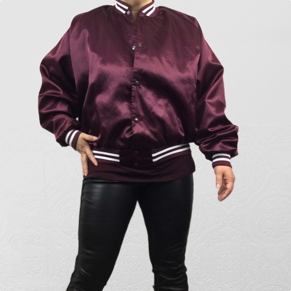 Vintage Taylor burgundy oversized satin bomber varsity jacket xxl unisex - Picture 2 of 11